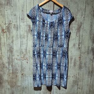 Worthington Woman Blue, Black & White Abstract Print Dress